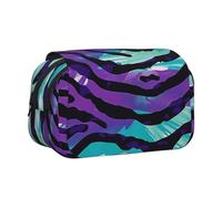 ttyuac Purple Blue Green Camouflage Zebra Stripe Print Pencil Case, Double-Layer Big Pencil Pouch Bag, Stationery Pen Case Office Stationery Organizer Multifunctional Pencil Bag Pen Marker Case