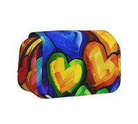 ttyuac Rainbow Colored Gay Pride Hearts Print Pencil Case, Double-Layer Big Pencil Pouch Bag, Stationery Pen Case Office Stationery Organizer Multifunctional Pencil Bag Pen Marker Case