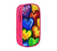 ttyuac Rainbow Colored Gay Pride Hearts Print Pencil Case, Large Capacity 2 Compartment Dual Zips Pouch, Aesthetic Pencil case Stationery Organizer for Boys Girls Supplies Makeup Bag, Pink