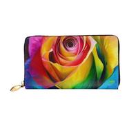 ttyuac Rainbow Rose Flower Print Long Wallet for Women, PU Leather Clutch Purse with Zipper & Multiple Card Slots, Travel Wallet with Smooth Zippers
