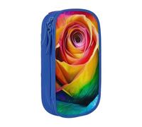 ttyuac Rainbow Rose Flower Print Pencil Case, Large Capacity 2 Compartment Dual Zips Pouch, Aesthetic Pencil case Stationery Organizer for Boys Girls Supplies Makeup Bag, Blue