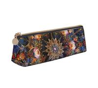 ttyuac Rectangle Mandala Art Print Leather Pencil Case - Cute Pen Case, Stylish Pencil Case with Practical Zip for Storing Pens Pencils & Cosmetics Desk Supplies Organisers Office Supplies