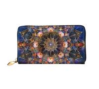ttyuac Rectangle Mandala Art Print Long Wallet for Women, PU Leather Clutch Purse with Zipper & Multiple Card Slots, Travel Wallet with Smooth Zippers