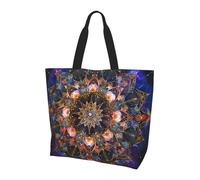 ttyuac Rectangle Mandala art Print Tote Bag, Reusable, Extra Large Capacity Washable Shopping Bag with Inner Pocket for Beach, Shopping, Travel, Gym & Daily Errands