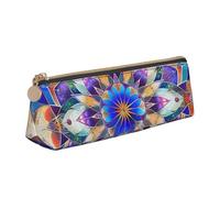 ttyuac Rectangle Mandala Print Leather Pencil Case - Cute Pen Case, Stylish Pencil Case with Practical Zip for Storing Pens Pencils & Cosmetics Desk Supplies Organisers Office Supplies