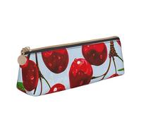ttyuac Red Cherries Print Leather Pencil Case - Cute Pen Case, Stylish Pencil Case with Practical Zip for Storing Pens Pencils & Cosmetics Desk Supplies Organisers Office Supplies