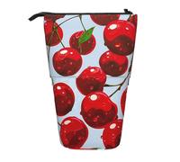 ttyuac Red Cherries Print Pencil Case, Expandable Pencil Case Portable Pen Case for Stationery Storage, Pencil Bags with Practical Zip Simple Cosmetic Storage Bags Makeup Bag