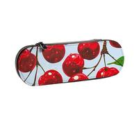ttyuac Red Cherries Print Pencil Case, Hardshell Faux Leather Stationery Pouch Aesthetic Pencil Case for Stationery, Toiletries, Makeup, Travel, Office Supplies