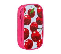 ttyuac Red Cherries Print Pencil Case, Large Capacity 2 Compartment Dual Zips Pouch, Aesthetic Pencil case Stationery Organizer for Boys Girls Supplies Makeup Bag, Pink