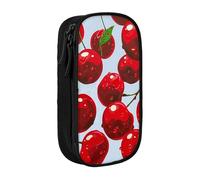 ttyuac Red Cherries Print Pencil Case, Large Capacity 2 Compartment Dual Zips Pouch, Premium Oxford Fabric Aesthetic Pencil case Stationery Organizer for Boys Girls Supplies Makeup Bag