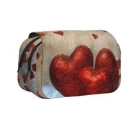 ttyuac Red Hearts Print Pencil Case, Double-Layer Big Pencil Pouch Bag, Stationery Pen Case Office Stationery Organizer Multifunctional Pencil Bag Pen Marker Case