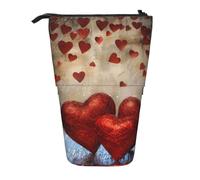 ttyuac Red Hearts Print Pencil Case, Expandable Pencil Case Portable Pen Case for Stationery Storage, Pencil Bags with Practical Zip Simple Cosmetic Storage Bags Makeup Bag