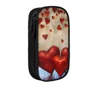 ttyuac Red Hearts Print Pencil Case, Large Capacity 2 Compartment Dual Zips Pouch, Aesthetic Pencil case Stationery Organizer for Boys Girls Supplies Makeup Bag, Black