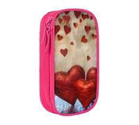 ttyuac Red Hearts Print Pencil Case, Large Capacity 2 Compartment Dual Zips Pouch, Aesthetic Pencil case Stationery Organizer for Boys Girls Supplies Makeup Bag, Pink