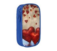 ttyuac Red Hearts Print Pencil Case, Large Capacity 2 Compartment Dual Zips Pouch, Aesthetic Pencil case Stationery Organizer for Boys Girls Supplies Makeup Bag, Blue