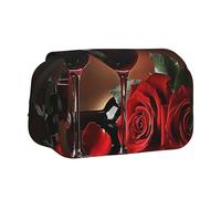 ttyuac Red Rose and Wine Romantic Lovers Decor Print Pencil Case, Double-Layer Big Pencil Pouch Bag, Stationery Pen Case Office Stationery Organizer Multifunctional Pencil Bag Pen Marker Case