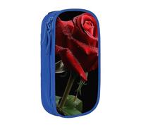 ttyuac Red Rose Black Background Print Pencil Case, Large Capacity 2 Compartment Dual Zips Pouch, Aesthetic Pencil case Stationery Organizer for Boys Girls Supplies Makeup Bag, Blue