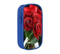 ttyuac red Rose Print Pencil Case, Large Capacity 2 Compartment Dual Zips Pouch, Aesthetic Pencil case Stationery Organizer for Boys Girls Supplies Makeup Bag, Blue