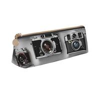 ttyuac Retro Cool Camera Collection Print Leather Pencil Case - Cute Pen Case, Stylish Pencil Case with Practical Zip for Storing Pens Pencils & Cosmetics Desk Supplies Organisers Office Supplies