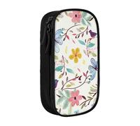 ttyuac Romantic Fancy Floral Birds Butterfly Print Pencil Case, Large Capacity 2 Compartment Dual Zips Pouch, Aesthetic Pencil case Stationery Organizer for Boys Girls Supplies Makeup Bag, Black