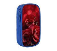 ttyuac Rose Print Pencil Case, Large Capacity 2 Compartment Dual Zips Pouch, Aesthetic Pencil case Stationery Organizer for Boys Girls Supplies Makeup Bag, Blue