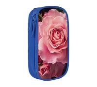 ttyuac Rose Print Pencil Case, Large Capacity 2 Compartment Dual Zips Pouch, Aesthetic Pencil case Stationery Organizer for Boys Girls Supplies Makeup Bag, Blue