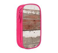 ttyuac Rustic Old Barn Wood Print Pencil Case, Large Capacity 2 Compartment Dual Zips Pouch, Aesthetic Pencil case Stationery Organizer for Boys Girls Supplies Makeup Bag, Pink