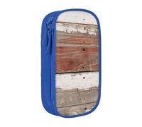 ttyuac Rustic Old Barn Wood Print Pencil Case, Large Capacity 2 Compartment Dual Zips Pouch, Aesthetic Pencil case Stationery Organizer for Boys Girls Supplies Makeup Bag, Blue