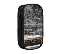 ttyuac School Math Print Pencil Case, Large Capacity 2 Compartment Dual Zips Pouch, Aesthetic Pencil case Stationery Organizer for Boys Girls Supplies Makeup Bag, Black