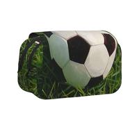 ttyuac Soccer Ball On Grassy Print Pencil Case, Double-Layer Big Pencil Pouch Bag, Stationery Pen Case Office Stationery Organizer Multifunctional Pencil Bag Pen Marker Case