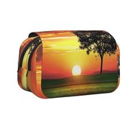 ttyuac Sport Golf Ball Sunset Tree Print Pencil Case, Double-Layer Big Pencil Pouch Bag, Stationery Pen Case Office Stationery Organizer Multifunctional Pencil Bag Pen Marker Case