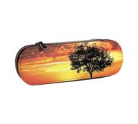 ttyuac Sport Golf Ball Sunset Tree Print Pencil Case, Hardshell Faux Leather Stationery Pouch Aesthetic Pencil Case for Stationery, Toiletries, Makeup, Travel, Office Supplies