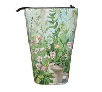 ttyuac Springtime Herb Garden Print Pencil Case, Expandable Pencil Case Portable Pen Case for Stationery Storage, Pencil Bags with Practical Zip Simple Cosmetic Storage Bags Makeup Bag