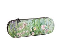 ttyuac Springtime Herb Garden Print Pencil Case, Hardshell Faux Leather Stationery Pouch Aesthetic Pencil Case for Stationery, Toiletries, Makeup, Travel, Office Supplies