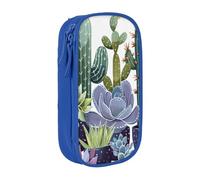 ttyuac Succulent Plant Print Pencil Case, Large Capacity 2 Compartment Dual Zips Pouch, Aesthetic Pencil case Stationery Organizer for Boys Girls Supplies Makeup Bag, Blue