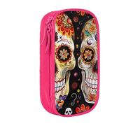 ttyuac Sugar Skulls Print Pencil Case, Large Capacity 2 Compartment Dual Zips Pouch, Aesthetic Pencil case Stationery Organizer for Boys Girls Supplies Makeup Bag, Pink