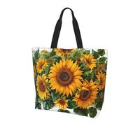 ttyuac Sunflowers art Print Tote Bag, Reusable, Extra Large Capacity Washable Shopping Bag with Inner Pocket for Beach, Shopping, Travel, Gym & Daily Errands