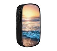 ttyuac Sunrise Print Pencil Case, Large Capacity 2 Compartment Dual Zips Pouch, Aesthetic Pencil case Stationery Organizer for Boys Girls Supplies Makeup Bag, Black