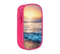 ttyuac Sunrise Print Pencil Case, Large Capacity 2 Compartment Dual Zips Pouch, Aesthetic Pencil case Stationery Organizer for Boys Girls Supplies Makeup Bag, Pink