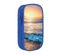 ttyuac Sunrise Print Pencil Case, Large Capacity 2 Compartment Dual Zips Pouch, Aesthetic Pencil case Stationery Organizer for Boys Girls Supplies Makeup Bag, Blue