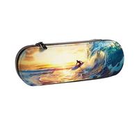 ttyuac Sunset Sea Surfing Seascape Print Pencil Case, Hardshell Faux Leather Stationery Pouch Aesthetic Pencil Case for Stationery, Toiletries, Makeup, Travel, Office Supplies