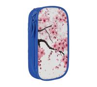 ttyuac Tempting Cherry Blossoms Art Print Pencil Case, Large Capacity 2 Compartment Dual Zips Pouch, Aesthetic Pencil case Stationery Organizer for Boys Girls Supplies Makeup Bag, Blue