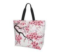 ttyuac Tempting Cherry Blossoms art Print Tote Bag, Reusable, Extra Large Capacity Washable Shopping Bag with Inner Pocket for Beach, Shopping, Travel, Gym & Daily Errands