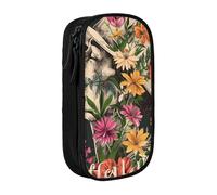 ttyuac Thug Life Flowers Print Pencil Case, Large Capacity 2 Compartment Dual Zips Pouch, Aesthetic Pencil case Stationery Organizer for Boys Girls Supplies Makeup Bag, Black