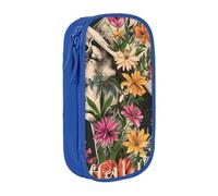 ttyuac Thug Life Flowers Print Pencil Case, Large Capacity 2 Compartment Dual Zips Pouch, Aesthetic Pencil case Stationery Organizer for Boys Girls Supplies Makeup Bag, Blue