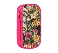 ttyuac Thug Life Flowers Print Pencil Case, Large Capacity 2 Compartment Dual Zips Pouch, Aesthetic Pencil case Stationery Organizer for Boys Girls Supplies Makeup Bag, Pink