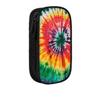 ttyuac Tie Dye Hippies Print Pencil Case, Large Capacity 2 Compartment Dual Zips Pouch, Aesthetic Pencil case Stationery Organizer for Boys Girls Supplies Makeup Bag, Black