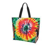 ttyuac Tie Dye Hippies Print Tote Bag, Reusable, Extra Large Capacity Washable Shopping Bag with Inner Pocket for Beach, Shopping, Travel, Gym & Daily Errands