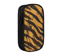 ttyuac Tiger Stripe Print Pencil Case, Large Capacity 2 Compartment Dual Zips Pouch, Aesthetic Pencil case Stationery Organizer for Boys Girls Supplies Makeup Bag, Black
