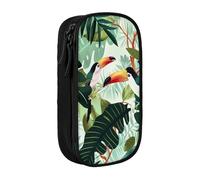 ttyuac Tropical Leaves Bird Print Pencil Case, Large Capacity 2 Compartment Dual Zips Pouch, Premium Oxford Fabric Aesthetic Pencil case Stationery Organizer for Boys Girls Supplies Makeup Bag